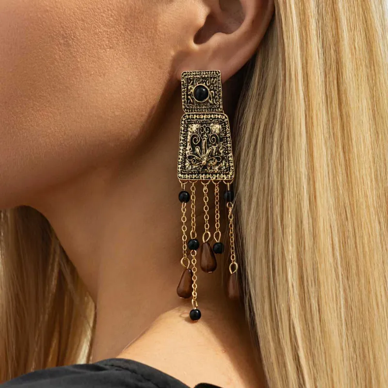 Red Resin & Goldtone Trapezoid Tassel Dangle Earrings made by Zulily