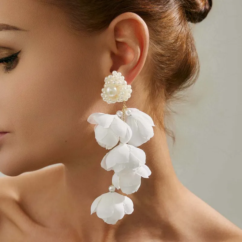 Pearl & Plastic Goldtone Roses Cluster Dangle Earrings made by Zulily