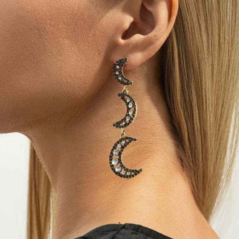 Black Cubic Zirconia & Goldtone Tiered Moon Dangle Earrings made by Zulily