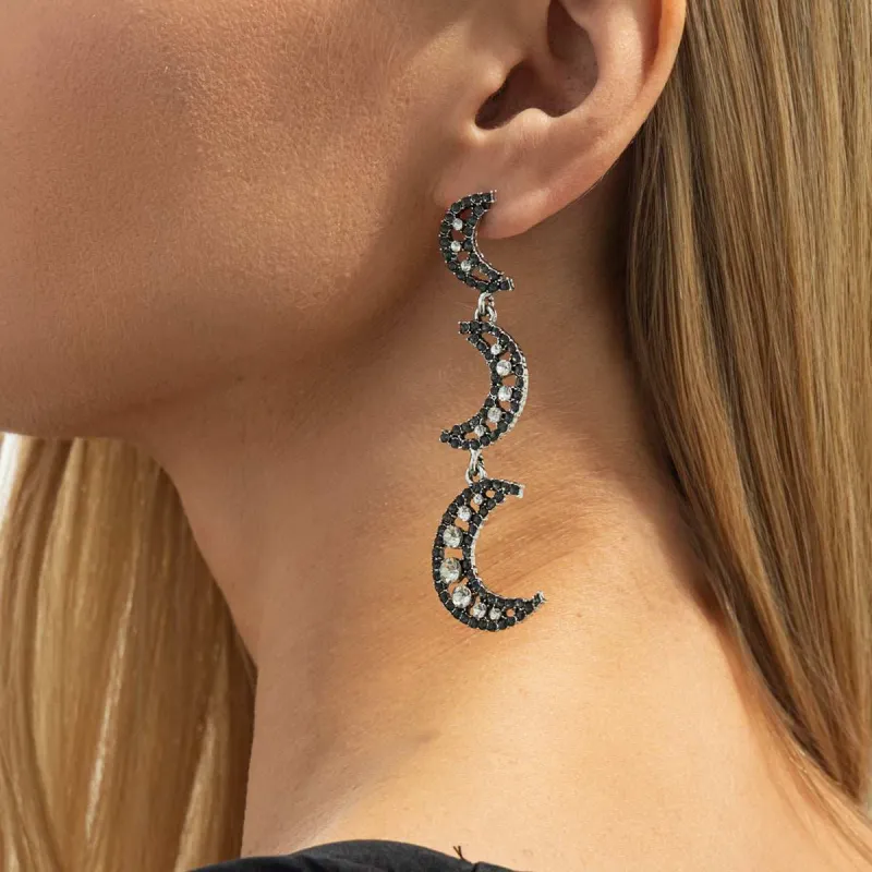Black Cubic Zirconia & Silvertone Tiered Moon Dangle Earrings made by Zulily