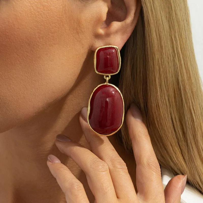 Wine Red Resin & Goldtone Oval Drop Earrings made by Zulily