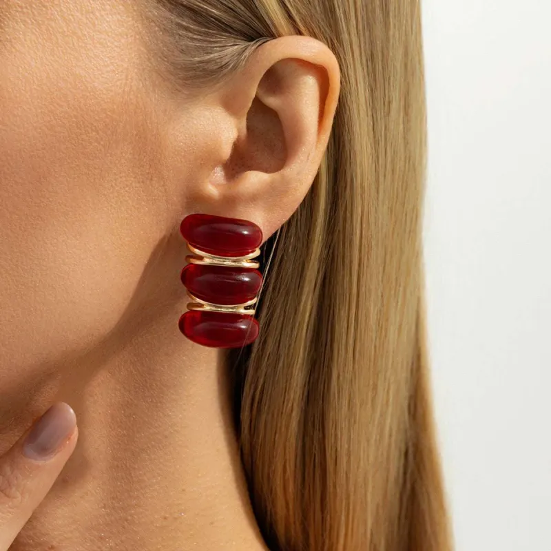 Red Resin & Goldtone Tiered Stud Earrings made by Zulily