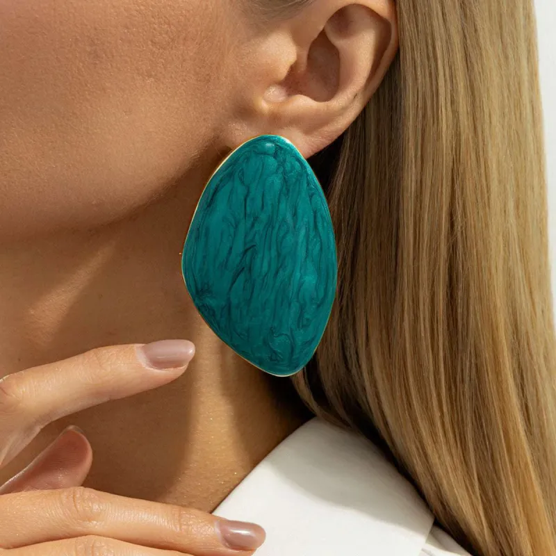 Green Enamel & Goldtone Drop Statement Stud Earrings made by Zulily