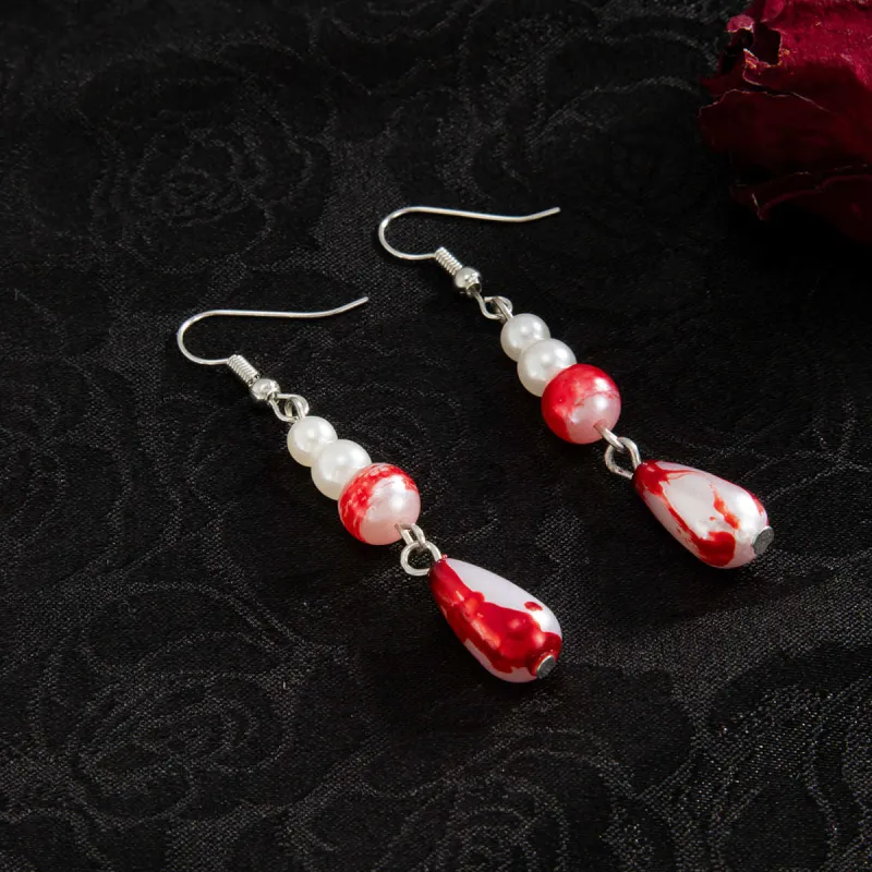 Pearl & Red Enamel Silvertone Drop Dangle Earrings made by Zulily