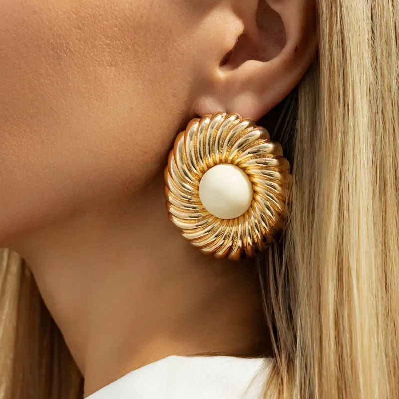 Beige Resin & Goldtone Floral Round Stud Earrings made by Zulily