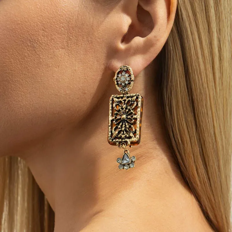 Cubic Zirconia & Goldtone Flower Rectangle Dangle Earrings made by Zulily