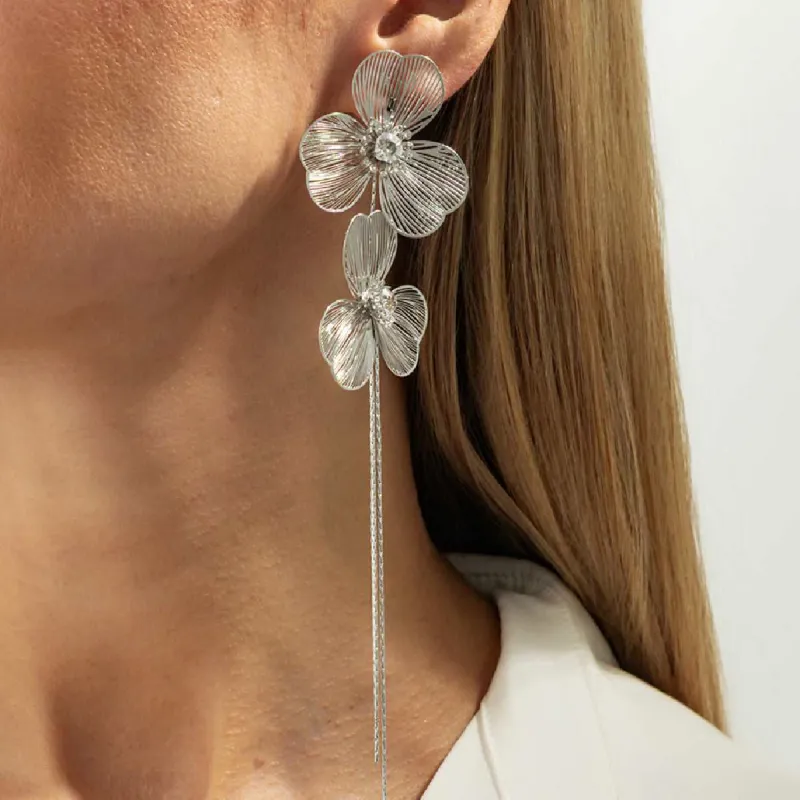 Cubic Zirconia & Silvertone Netted Flower Tassel Dangle Earrings made by Zulily