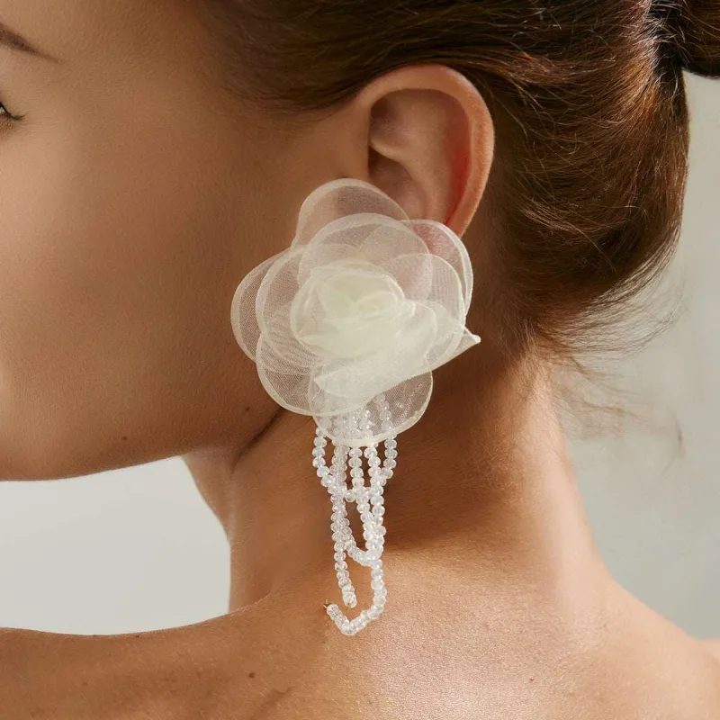 Polyster & Clear Acrylic Goldtone Flower Tassel Dangle Earrings made by Zulily