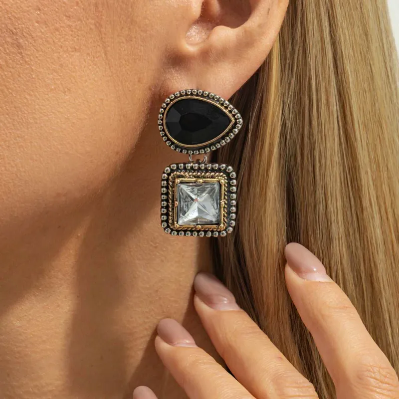 Black Crystal & Two-Tone Drop Square Dangle Earrings made by Zulily