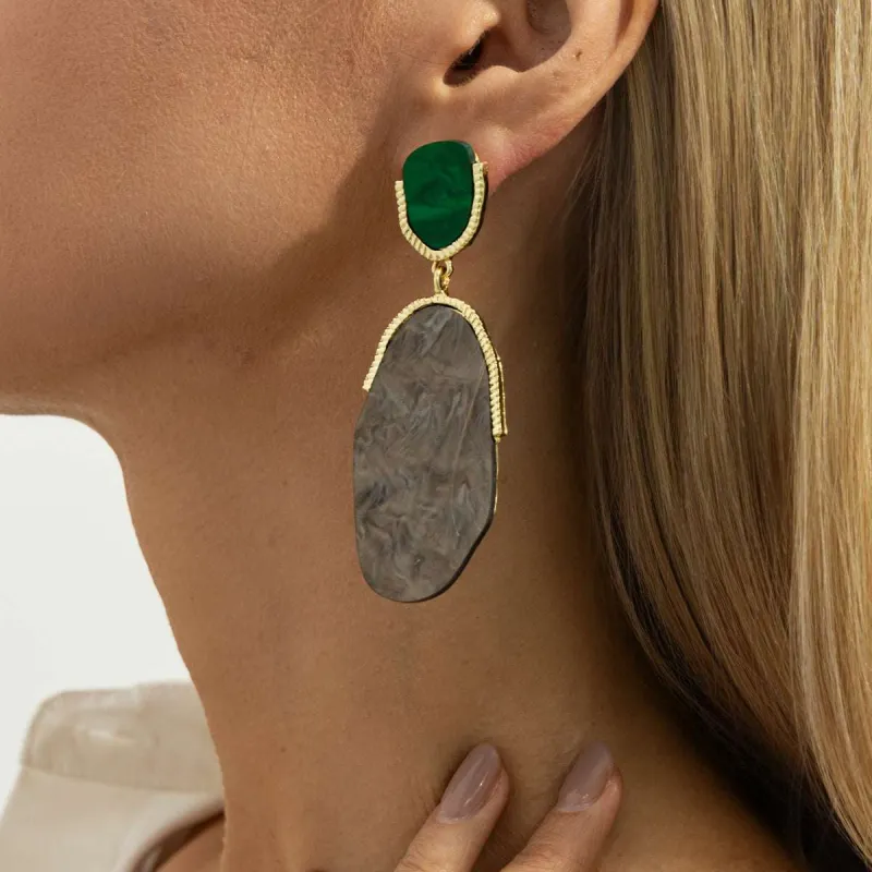 Multi-Colored Dark Resin & Goldtone Geometric Dangle Earrings made by Zulily