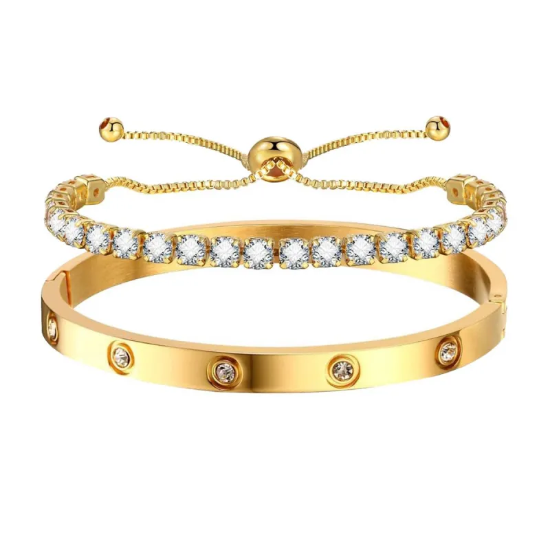 Elegant Sparkling Bangle Bracelet 2-Piece Set made by Leo Rosi