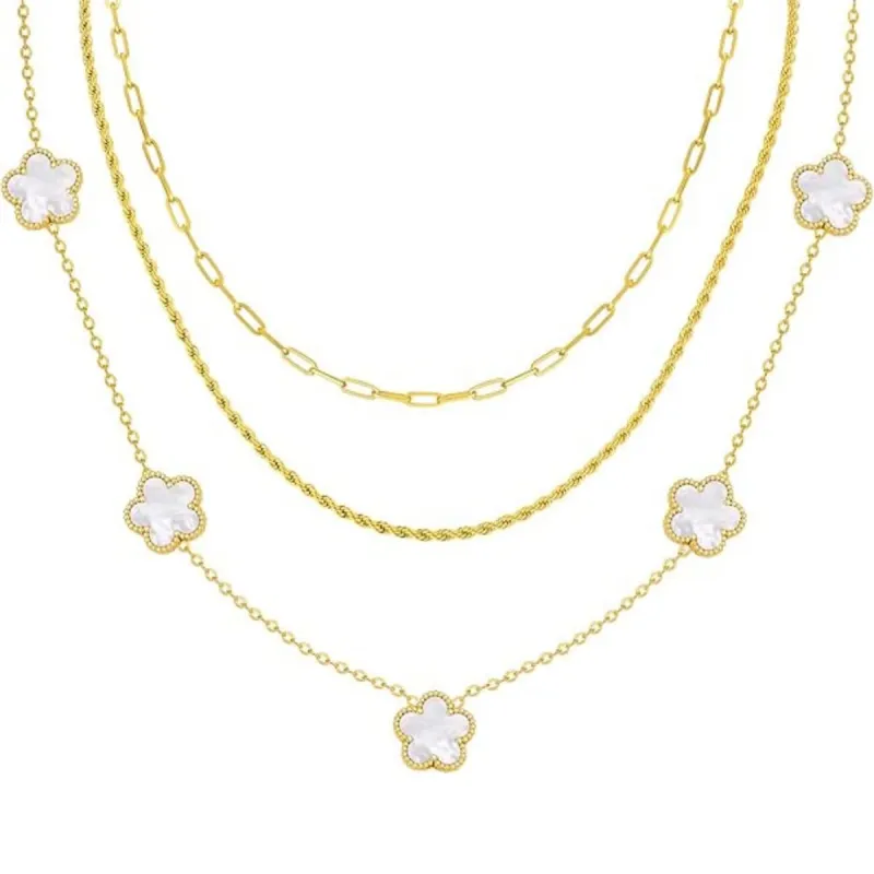 Dainty 3-Ply Clover Layered Necklace for Women made by Leo Rosi