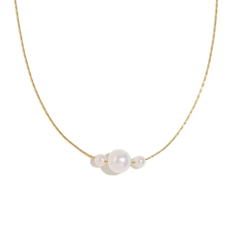 Dainty 3 Pearl Snake Chain Necklace for Women made by Leo Rosi