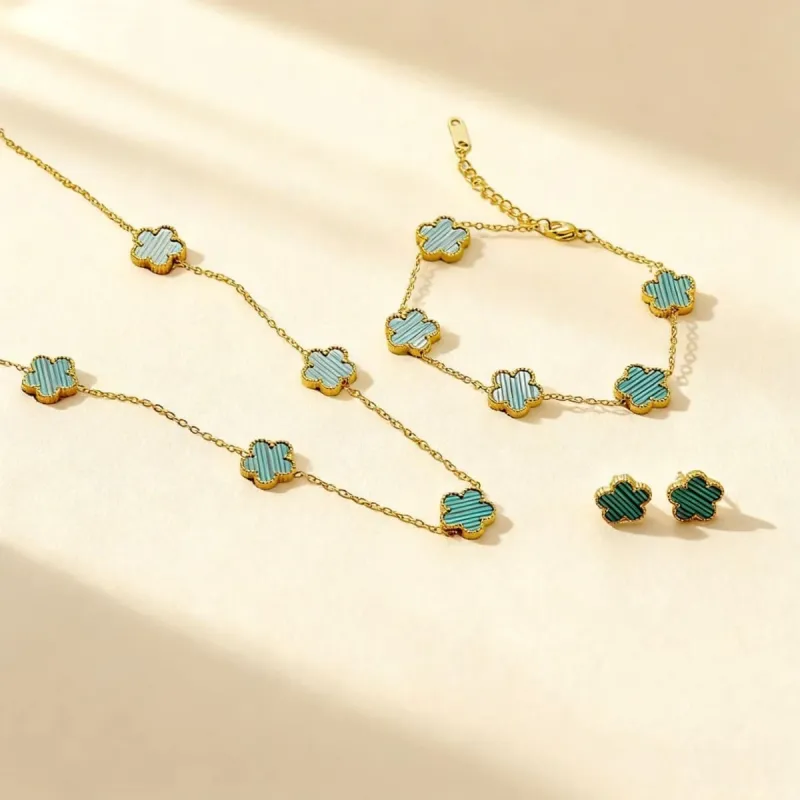 3 Pcs Lucky Clover Y-Necklace Bracelet Set made by Leo Rosi