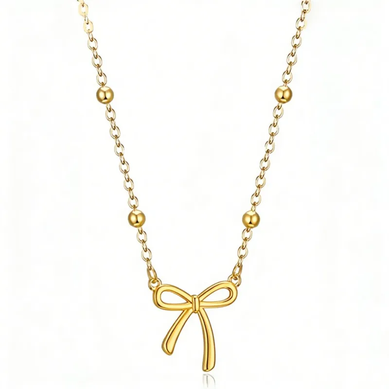 Elegant Bow Pendant Beaded Chain Necklace made by Leo Rosi