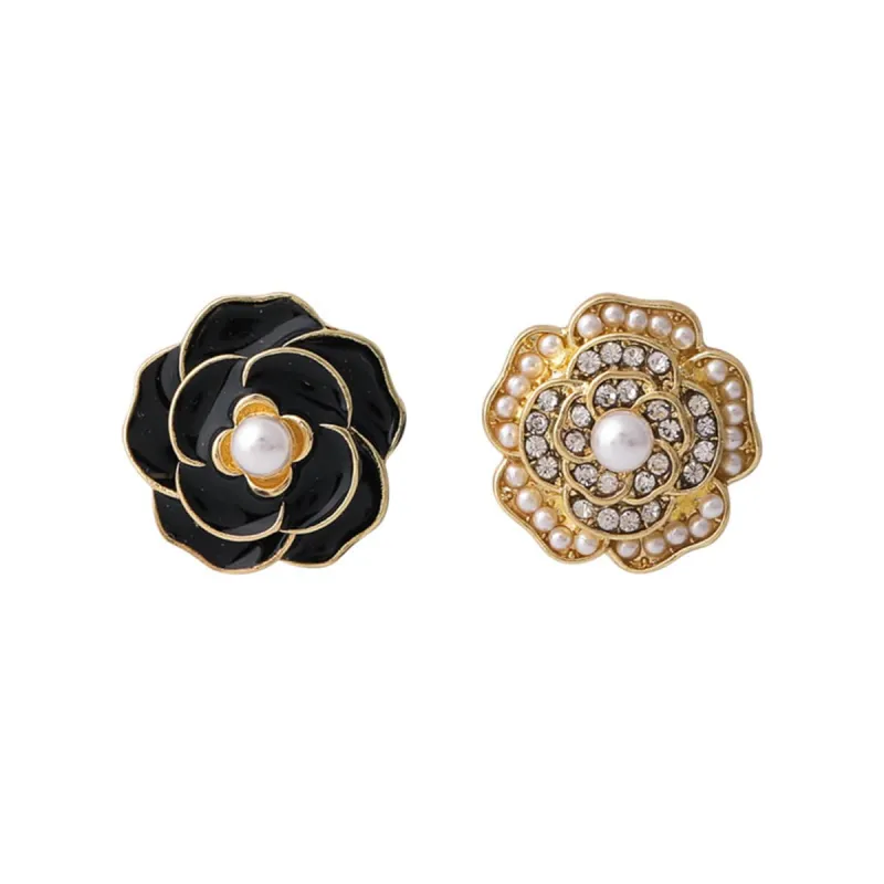 Black Enamel & Pearl Camellia Stud Earrings made by Zulily