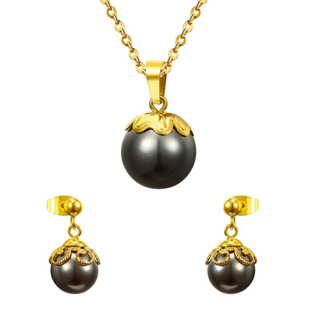 Black Pearl & Goldtone Pendant Necklace & Stud Earrings sold by Zulily