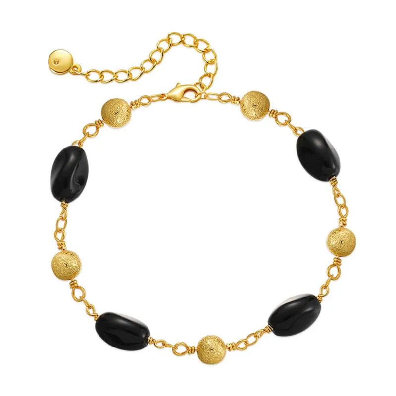 Black Resin & Goldtone Frosted Bead Bracelet made by Zulily