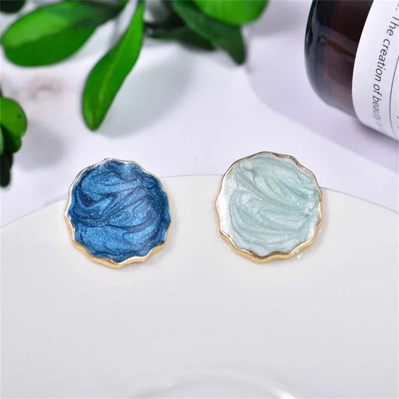 Blue Enamel & Goldtone Marbled Stud Earrings made by Zulily