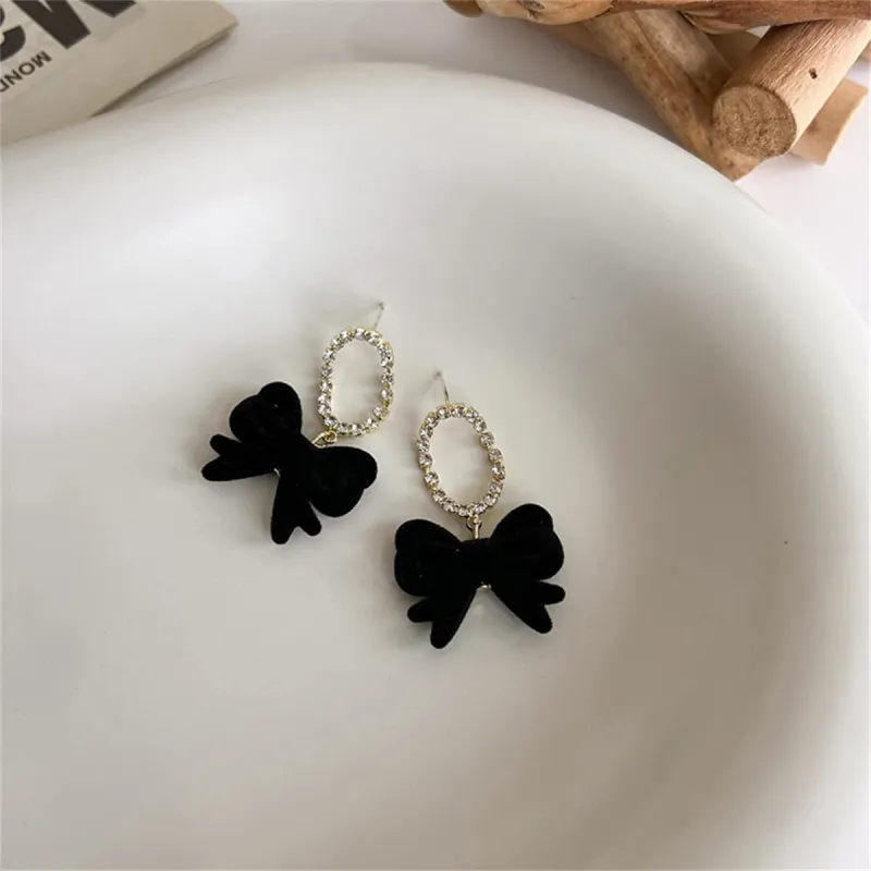 Black Velvet & Cubic Zirconia Oval Bow Drop Earrings made by Zulily