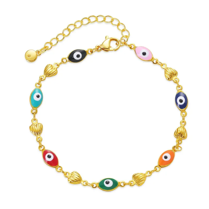 Blue Multicolor Enamel & Goldtone Evil Eye Hearts Station Bracelet made by Zulily