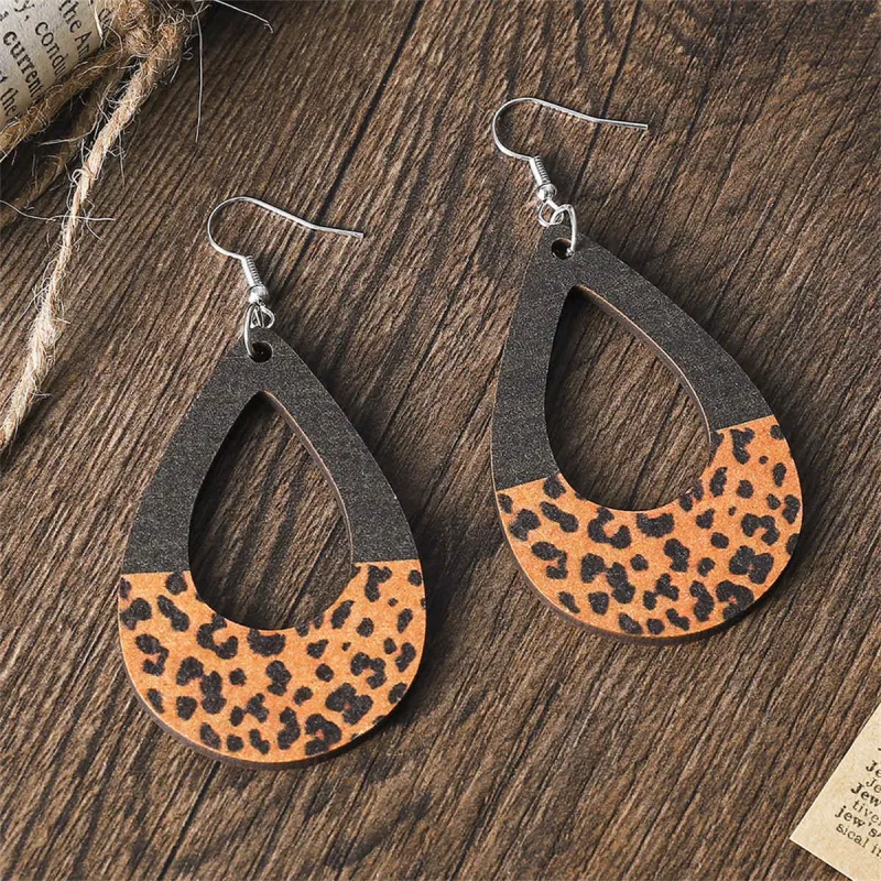 Black Wood & Silvertone Leopard Loop Drop Earrings made by Zulily
