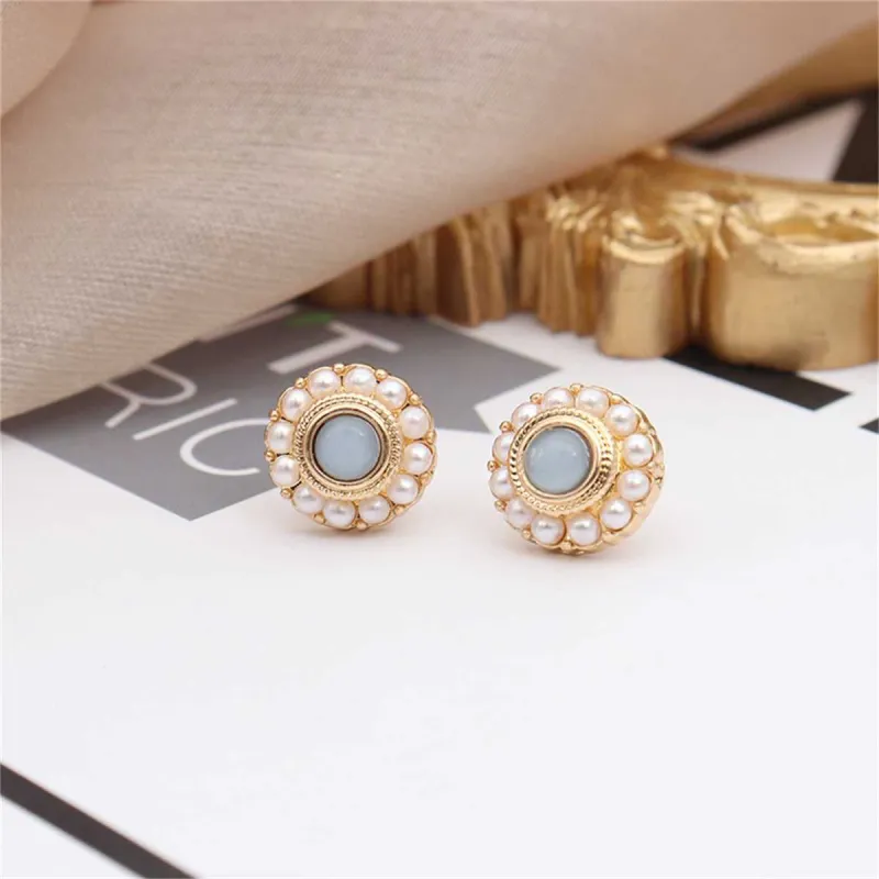 Blue Quartz & Pearl Goldtone Round Stud Earrings made by Zulily