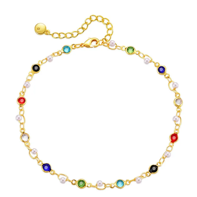 Blue Multicolor Cubic Zirconia & Pearl Goldtone Anklet made by Zulily