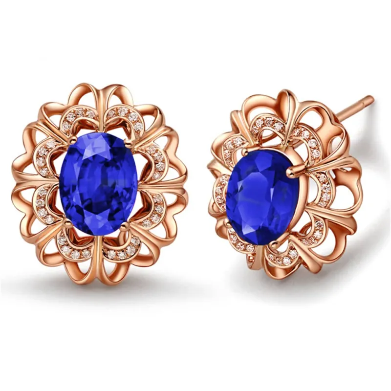 Blue Crystal & Cubic Zirconia Rose Goldtone Floral Stud Earrings made by Zulily