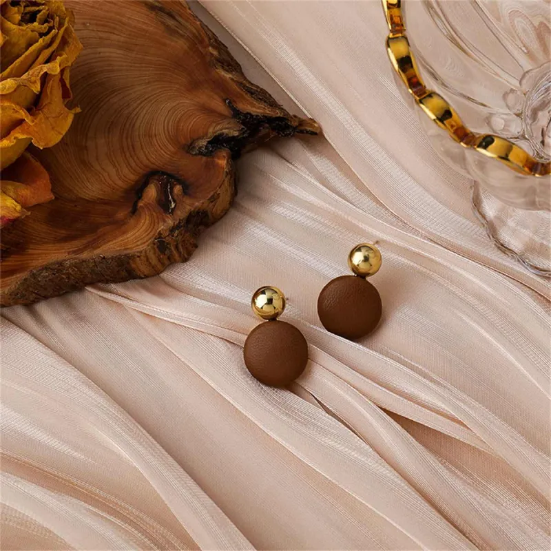 Brown Man-Made Leather & Goldtone Round Drop Earrings made by Zulily