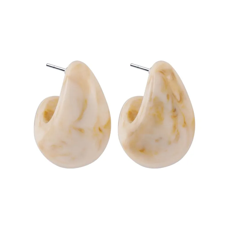 Beige Resin Marbled Chunky C-Shape Huggie Earrings made by Zulily