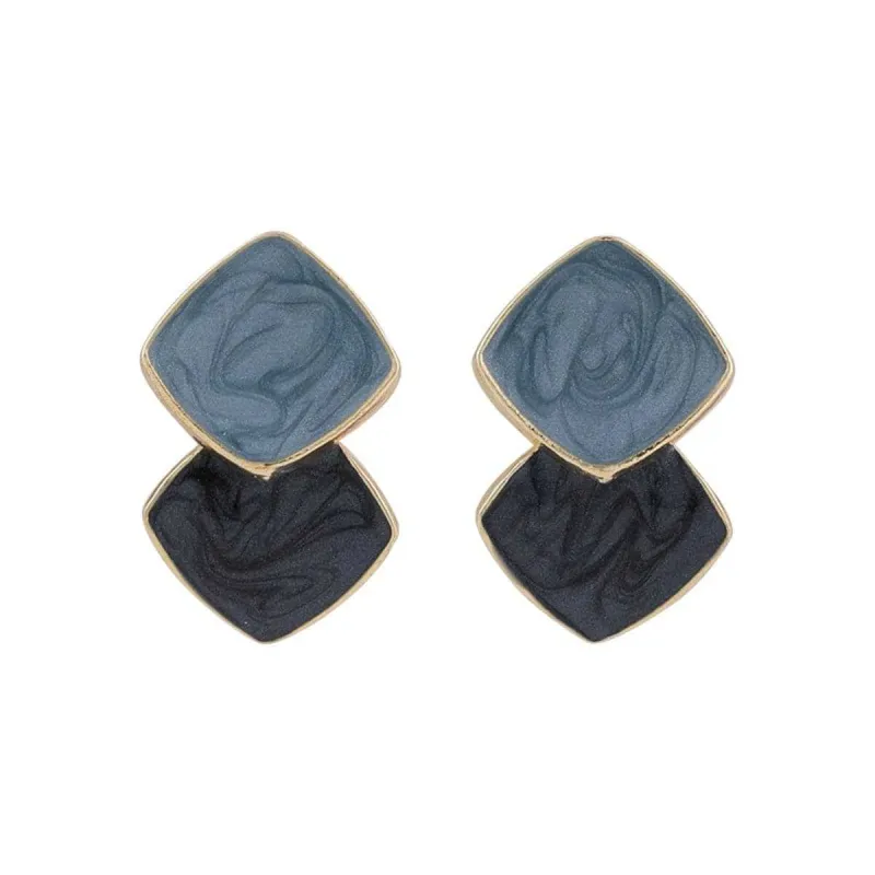 Blue Enamel & Goldtone Stacked Block Stud Earrings made by Zulily
