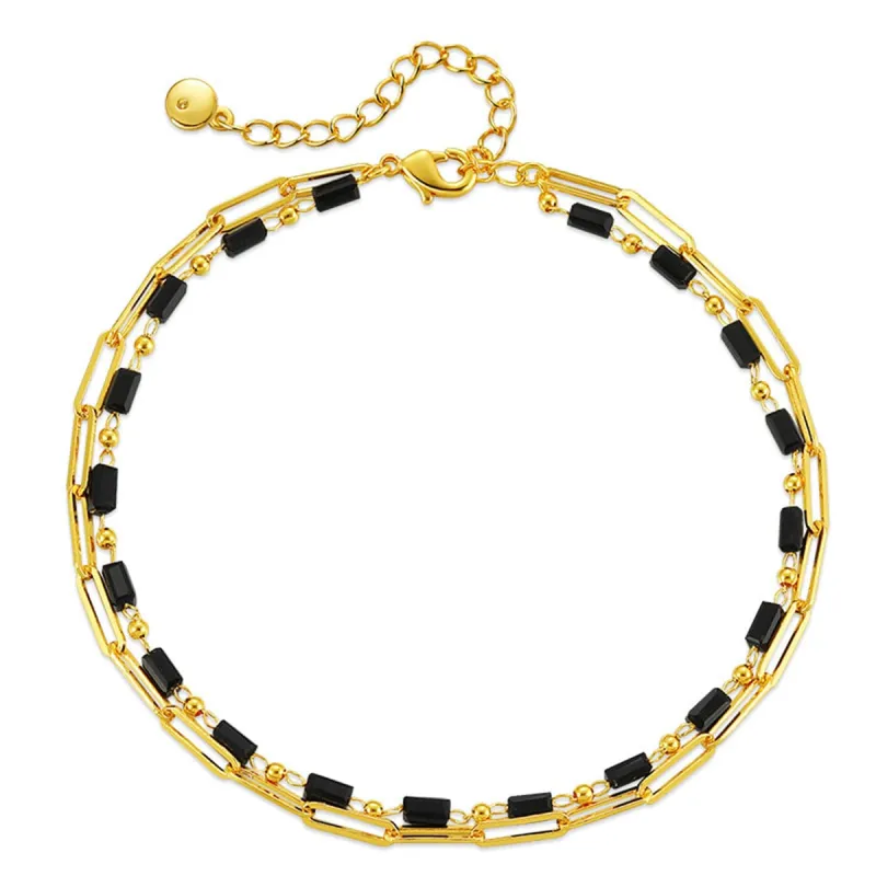 Black Acrylic & Goldtone Bead Chain Layered Anklet made by Zulily