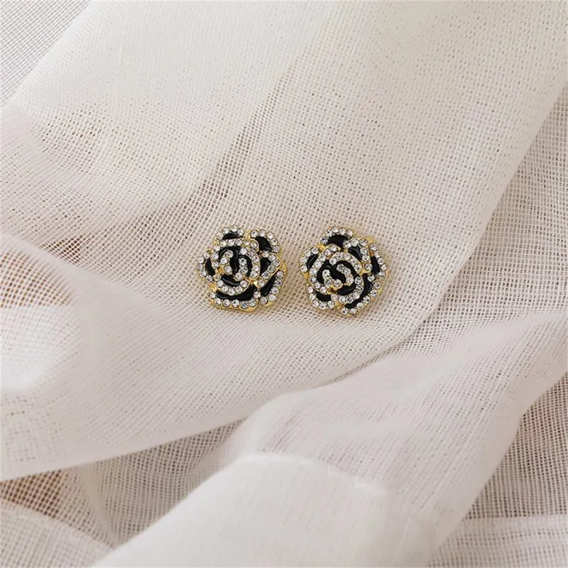 Black & Cubic Zirconia Pavé Camellia Stud Earrings made by Zulily