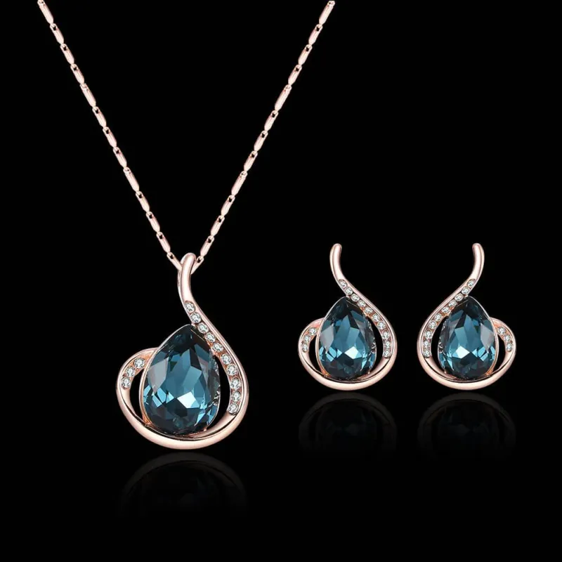 Blue Crystal & Cubic Zirconia Rose Goldtone Pear Pendant Necklace & Drop Earrings made by Zulily