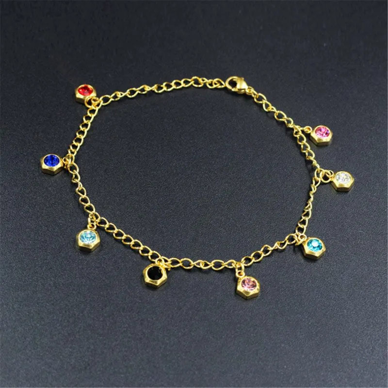 Blue Cubic Zirconia & Goldtone Hexagon Tassel Anklet made by Zulily