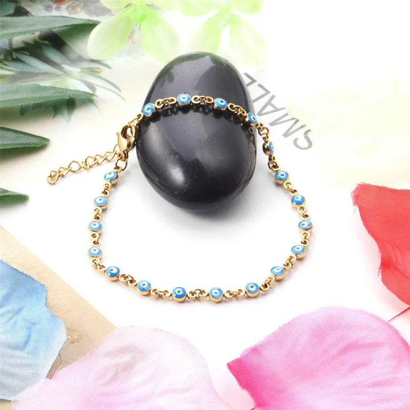 Blue Enamel & Goldtone Eye Station Bracelet made by Zulily