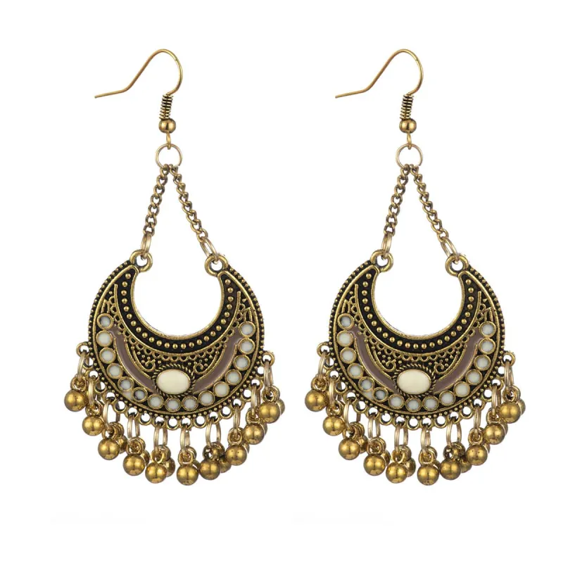 Beige Enamel & Goldtone Ball-Detail Crescent Moon Drop Earrings made by Zulily