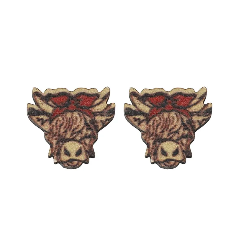 Brown & Red Bandanna Cow Stud Earrings made by Zulily