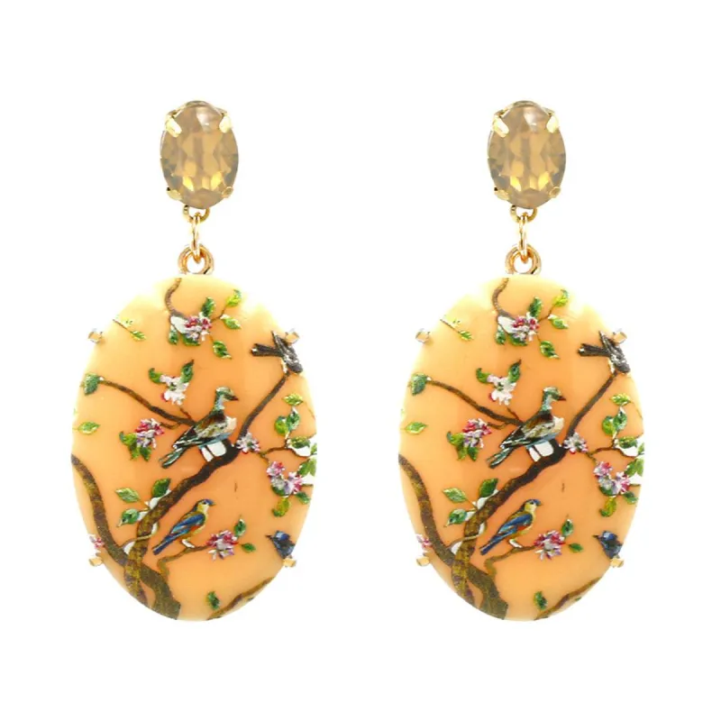 Beige Crystal & Resin Goldtone Bird Branch Oval Drop Earrings made by Zulily