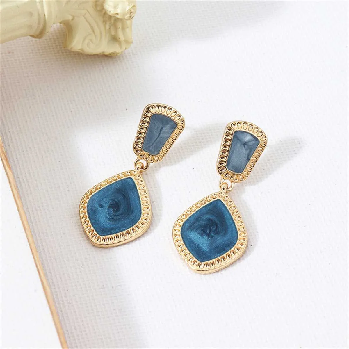 Blue Enamel & Goldtone Rhombus Drop Earrings sold by Zulily