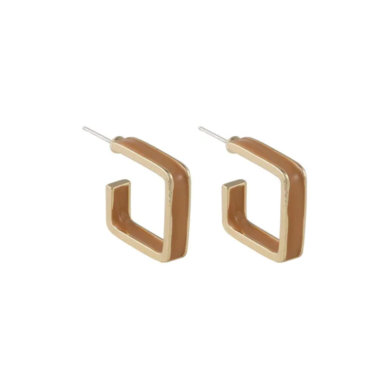 Brown Enamel & Goldtone Open Square Stud Earrings made by Zulily