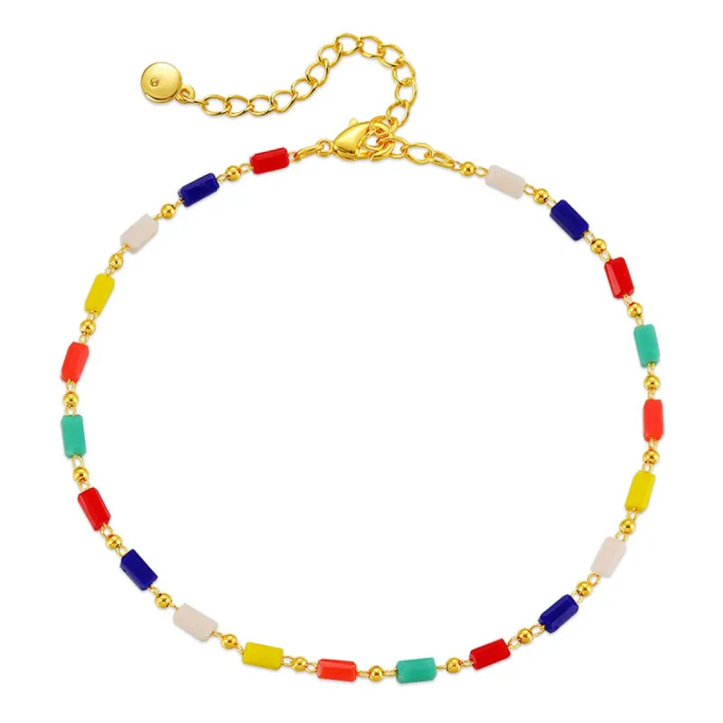 Blue Muliticolor Acrylic & Goldtone Beaded Anklet made by Zulily