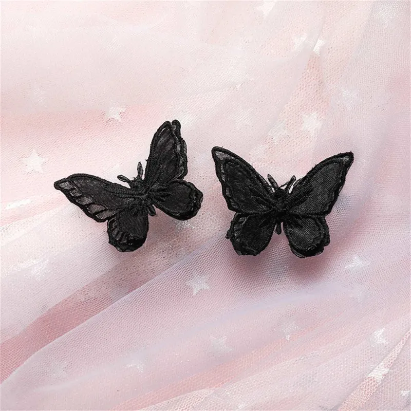 Black & Silvertone Embroidery Butterfly Stud Earrings made by Zulily