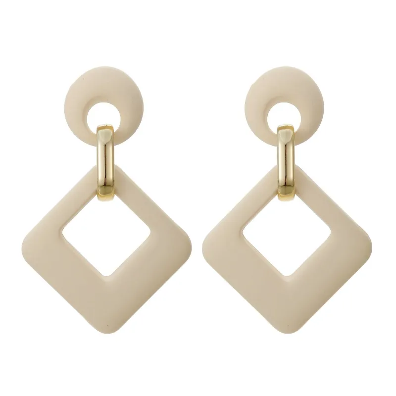 Beige Enamel & Goldtone Open Rhombus Drop Earrings made by Zulily