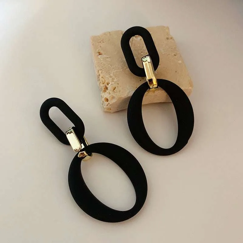 Black Enamel & Goldtone Openwork Oval Drop Earrings made by Zulily