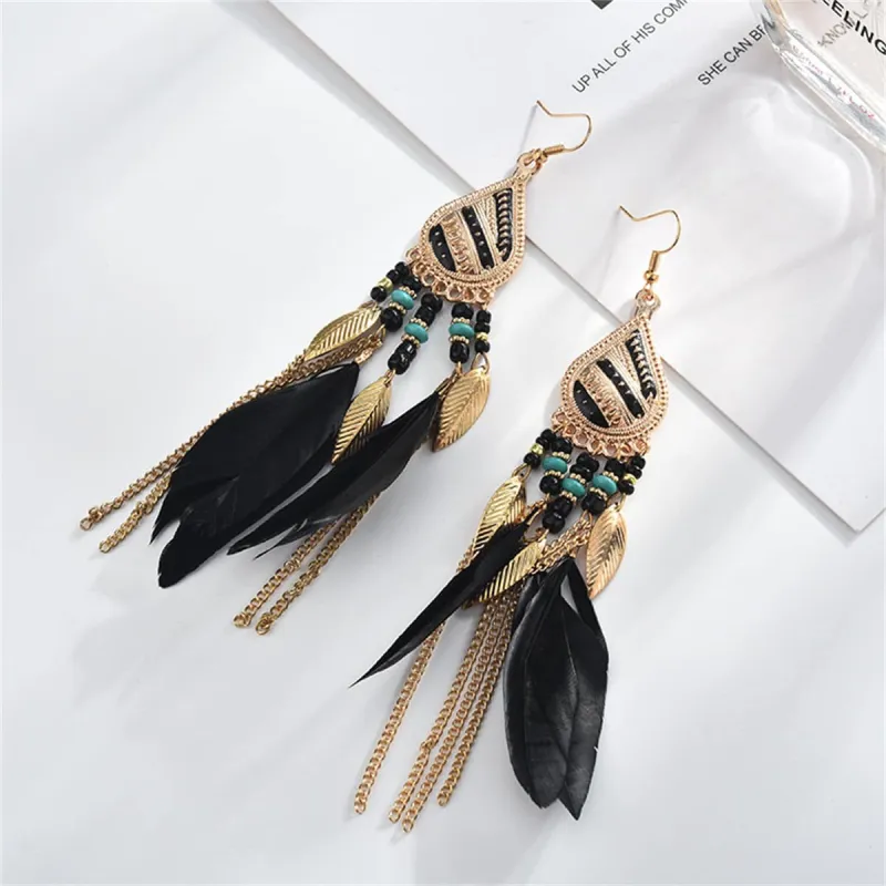 Black Feather & Goldtone Feather Drop Earrings made by Zulily