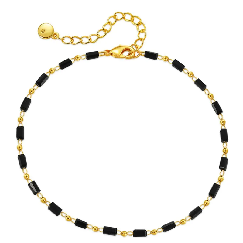 Black Acrylic & Goldtone Beaded Anklet made by Zulily