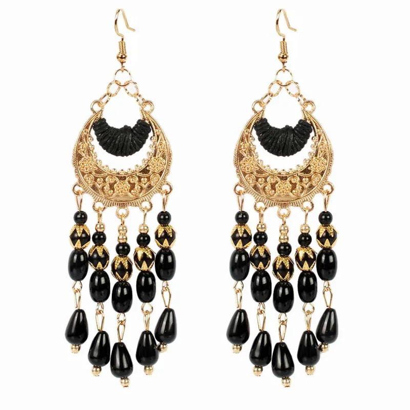 Black Resin & Polyster Goldtone Tassel Drop Earrings made by Zulily