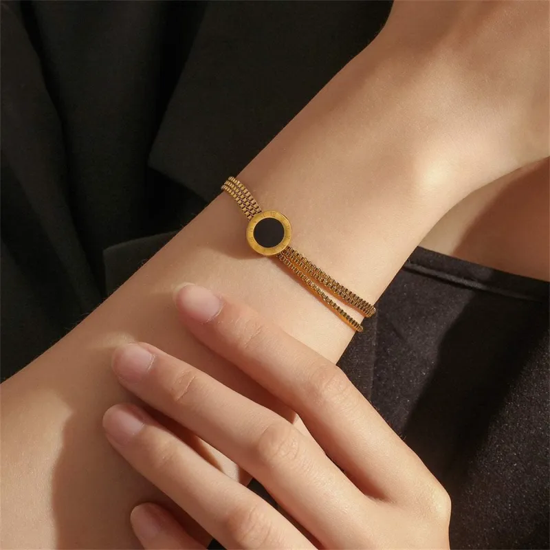 Black Acrylic & Goldtone Roman Numeral Multi-Strand Bracelet made by Zulily